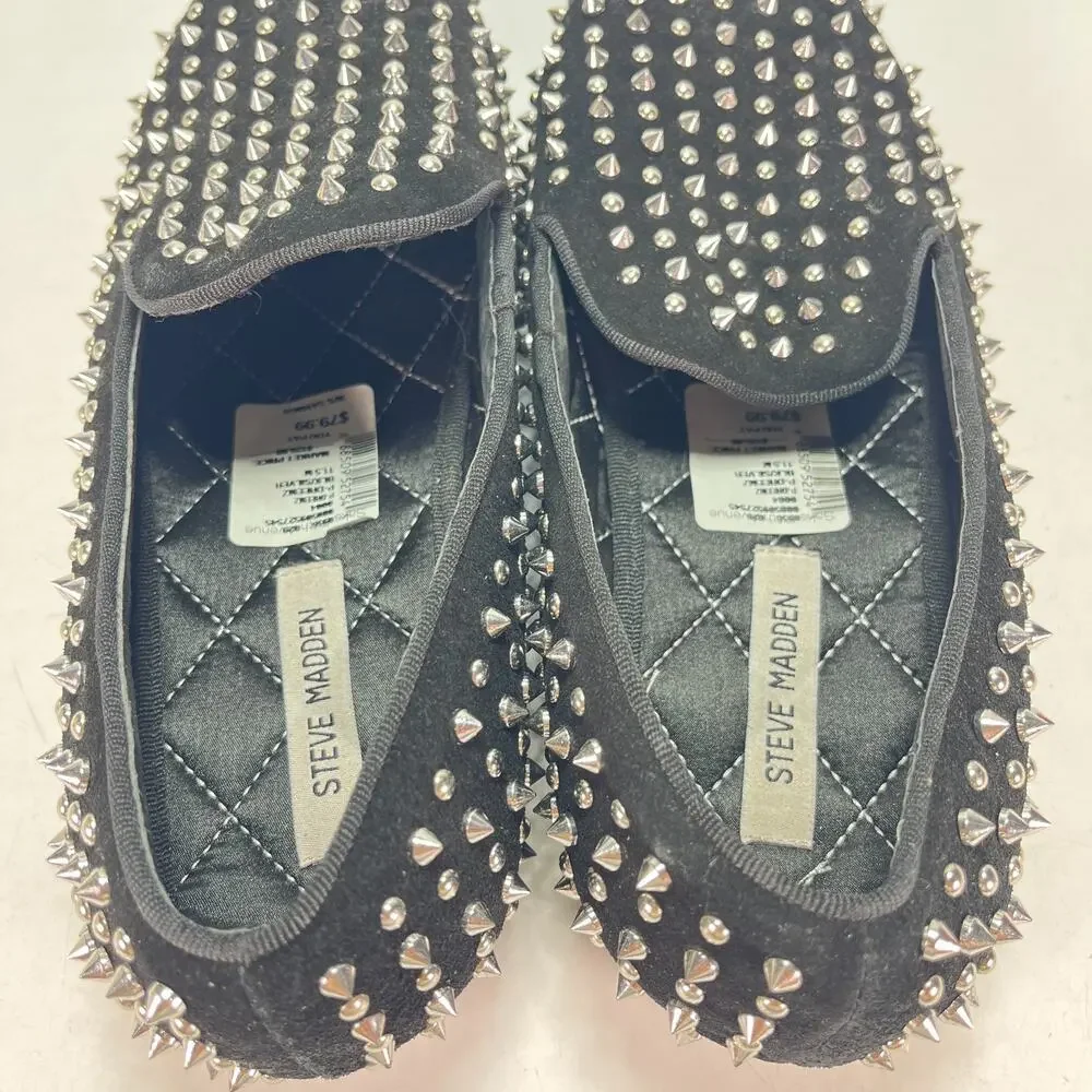 Steve Madden Black Slip On Dress Loafers Studded Velvet Shoes Men's Size 11.5